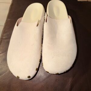 Cream Slip-On Mules with Gold Studs